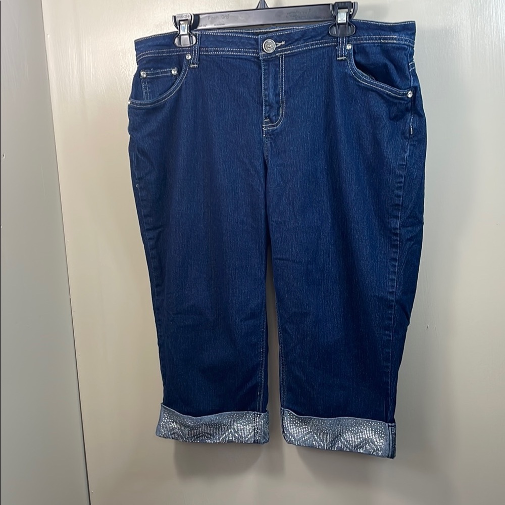Baccini women Silver Blue Ankle Cropped Jeans carpis Relaxed Fit‎ size16W